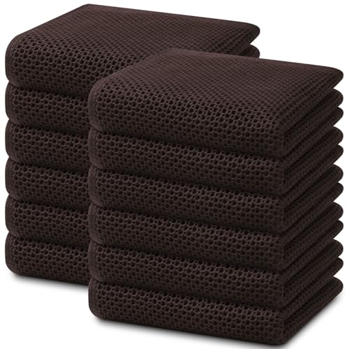Image of Homaxy 100% Cotton Waffle Weave Kitchen Dish Towels, Ultra Soft Absorbent Quick Drying Cleaning Towel, 13 x 28 Inches, 12-Pack, Dark Brown