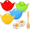 4PCS Egg Cooker Cups and Oil Brush - For Microwave and Stovetop Non-Stick Poachers|Egg' Poaching Cups Poacher Egg Moulds