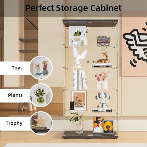 Image of Beauty4U Black Glass Display Cabinet, 5-Shelf Curio Cabinet