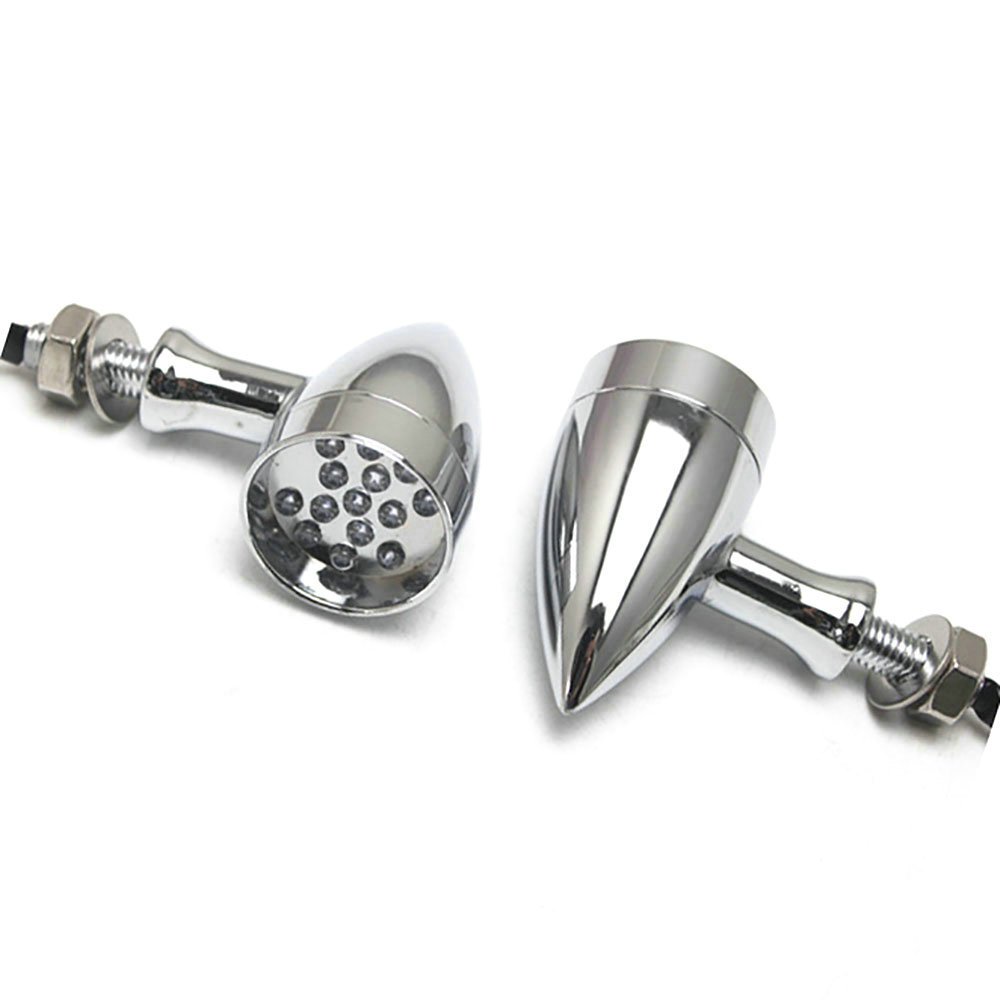 Yibid Motorcycle 15 LED Turn Signals Custom Mini Lights Indicators Chrome Amber Brake Stop Blinker for Harley Dyna Softail Chopper Cafe Yamaha Suzuki Honda Racer Crusier Sportster Street Bikes