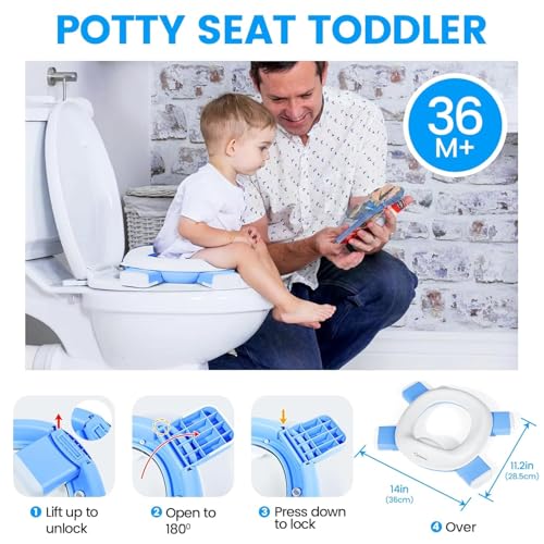 Image of Zollyss Potty Training Seat for Boys And Girls, Fits Round & Oval Toilets, Non-Slip with Splash Guard, Includes Free Storage Hook (Blue Foldable)