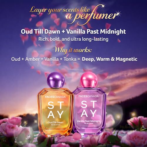 Image of FACES CANADA STAY Oud Till Dawn Eau de Parfum for Women, 50ml | Long-Lasting Perfume with Oud, Rose & Amber | Bold Woody Scent | Gifts for Women | Premium Fragrance