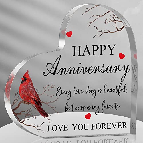 Yulejo Happy Anniversary Cardinal Gift for Women, Anniversary Wedding Acrylic Gifts for Her Him Couple Wife Husband Girlfriend Boyfriend
