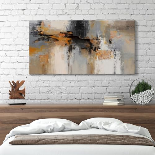 Image of Abstract Canvas Wall Art - Large Framed Gray and Orange Paintings - Modern Wall Art Decor for Living Room & Office - Includes Pictures for Home Decoration Artwork for Bedroom 24x48IN