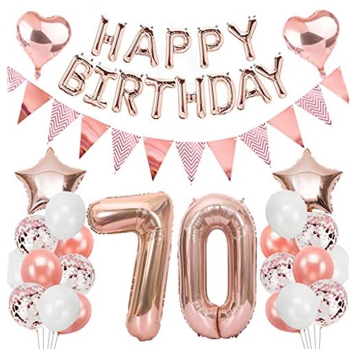Ouceanwin 70 Años Decoracion Cumpleaños Oro Rosa, Decoracion Fiesta de Globo 70 Cumpleaños Mujer, Happy Birthday Globos Letras, Globo de Cumpleaños Fiesta Decoración para Mujeres Adultos