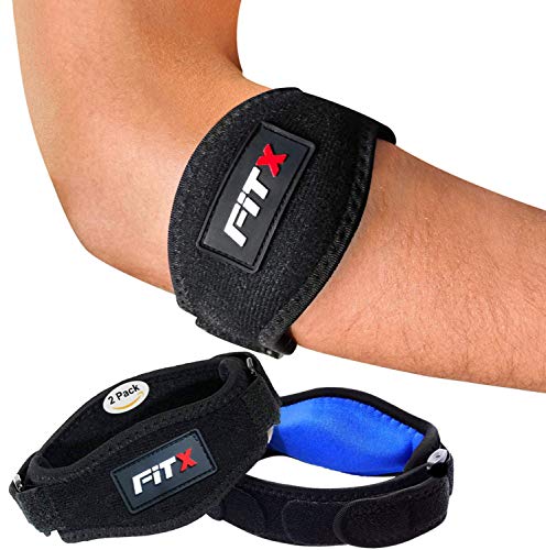 FiTX Elbow Brace Strap 2 Pack Tennis Golfer's Elbow Compression Pad Pain Relief Tendonitis Arm Band For Men Women E-Book