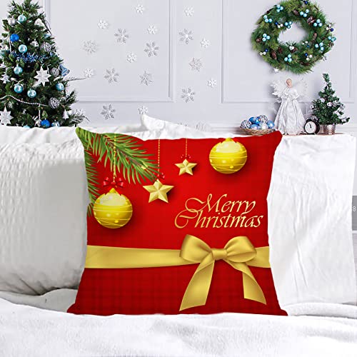Set Of 4 Christmas Pillow Covers 20X20 Inch Merry Christmas Pillow Cases Christmas Velvet Throw Pillow Covers Gold Red Xmas Holiday Pillow Covers Outdoor Couch Sofa Cushion Covers For New Year(20) #TOP3