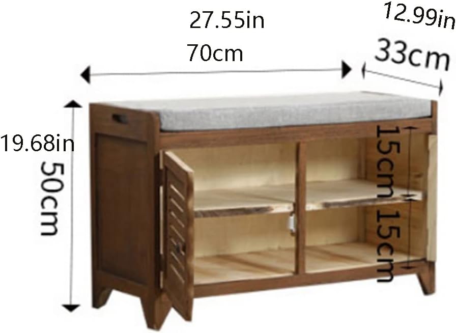 2-Tier Shoe Bench Wood Double Door Shoe Storage Bench Shoe Rack Bench Shoe Changing Stool with Upholstered for Entryway (Color : Brown, Size : 70 * 33 * 50cm)