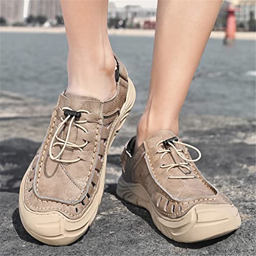 Comfortable Handmade Men's Sandals Leather Soft Men's Shoes Retro Casual Beach Shoes Large Size(Beige,41 Code)3