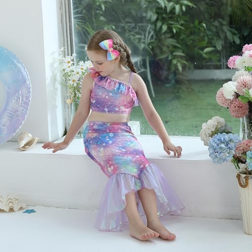 Image of GALLDEALS Girls Swimsuit 3 Piece Bathing Suits Flounce Ruffle Tankini Set Beach Swimwear with Cover Ups Skirt for 3-10 Years