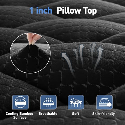 Image of Dual Layer 3 Inch Memory Foam Mattress Topper King Size, 2 Inch Gel Memory Foam Plus 1 Inch Cooling Pillow Top Mattress Pad Cover, with 8-21 Inch Deep Pocket, Black