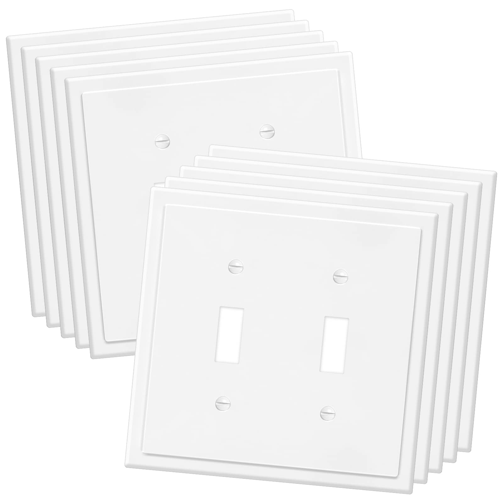 2-Gang Moderne Kante Dekorative Wandplatte Abdeckung Schalter Steckdose Doppel-Knebel Elektrische Frontplatte für Lichtschalter, Smart Switch, GFCI, Dimmer, USB-Steckdose (10 Stück, Doppelknopf)