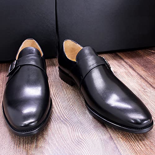 Men Business Casual Leather Loafers Comfy Slip On Monk Shoes Wedding Smart Office Dress Shoes,Black-414