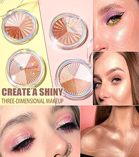 Easilydays 3 Colors Shimmer Highlighter Makeup Palette, Contour Palette Powder For Brighten Face Body Contour Gold Cheek Highlight Makeup, Eyeshadow, Blush Compact Makeup, Eyeshadow, Blush Compact Makeup, Iluminadores De Maquillaje (3 Color) #TOP1