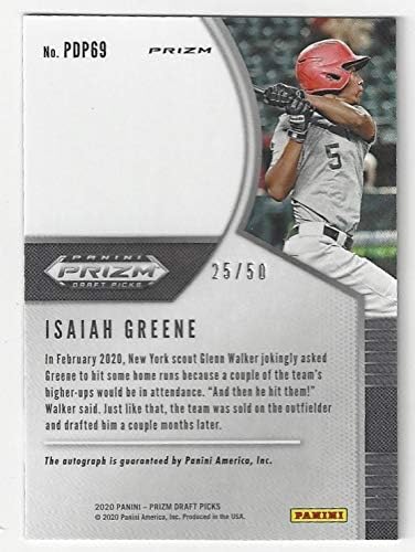 Isiah Greene Autographed Serial Numberec #25/50 Red Parallel Draft Picks Collectible Baseball Card - 2020 Panini Draft Picks Baseball Card #PDP69 (New York Mets) Free Shipping