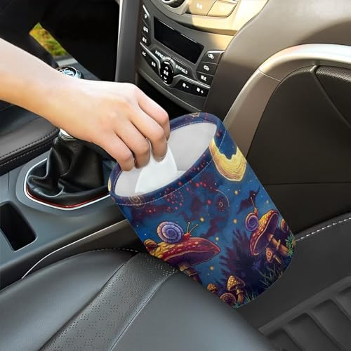 Image of Mushroom Moon Car Trash Can Reusable Foldable Hanging Portable Dustbin Bin Waste Basket Collapsible Car Accessories Interior for Car SUV Trucks Universal