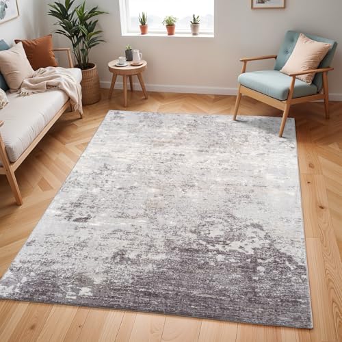 Livabliss Bangkok Wohnzimmer modern – Abstrakt Design in Marmor Optik für Wohnzimmer 120x170 cm, Esszimmer, Schlafzimmer - Marmor e groß, weicher Kurzflor in Grau, Weiß, Holzkohle