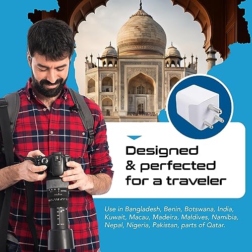 Image of Ceptics India, Nepal, Bangladesh Travel Adapter Plug with USB-A + USB-C - Type D - Usa Input - Ultra Compact - Safe Grounded Perfect for Cell Phones, Laptops, Camera (CTU-10)