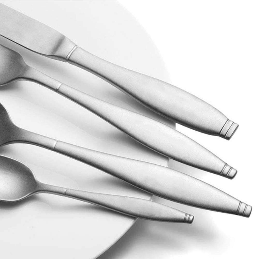 Besteckset 16-teiliges Edelstahl-Titanbeschichtetes Besteck-Set für 4 Personen, Mattes Silbergeschirr, Geschirr-Set mit Messer/Gabel/Löffel/Teelöffel, Retro-Design,Silber (Silber)