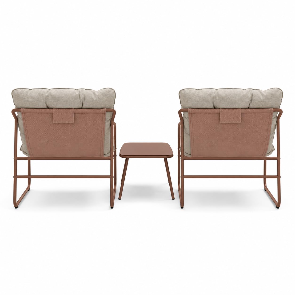 Brigros Estosa - Set Salotto da Giardino 2 Posti con 2 Poltrone e Tavolino, Arredo Esterno in Acciaio Zincato Mocha Mousse con Cuscini Beige Idrorepellenti, Set Relax Outdoor