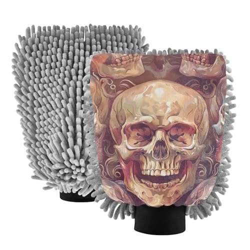 IOACIY Absorbent Microfiber Car Wash Drying Mitts, 2 Pack, Scratch-Free & Lint-Free, Rich Foam, Highly Absorbent, Double Sided, Wash Mitt Perfect for Car Washing, L, Skull (6)