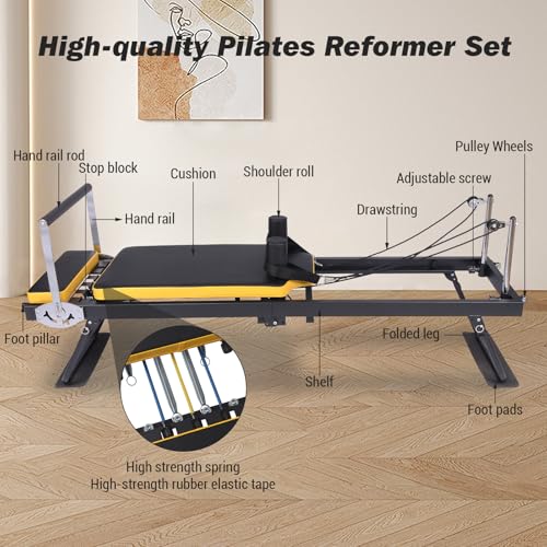 Pilates Reformer,Foldable Pilates Machine & Equipment for Home Use and Gym Workout, Suitable for Advanced and Beginners Users, Up to 250 Lbs Weight Capacity