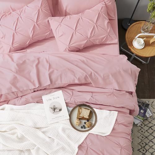 Image of Bedsure Queen Comforter Set Baby Pink - Bed in a Bag Queen Size Bedding 7 Pieces, GentleSoft Pintuck Bed Set Gift for Family, All Season Down Alternative Comforter with Sheets, Pillowcases & Shams