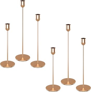 ChefBee 6PCS Gold Tall Candle Candlestick Holder, Taper Pillar Candle Sticks Stand Holders Decor, Centerpiece Dining Table Wedding Festive Fireplace Mantle Vintage Room Decorations, Housewarming Gift