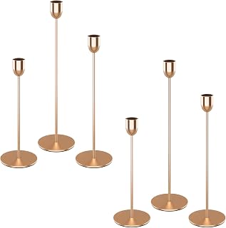 ChefBee 6PCS Gold Tall Candle Candlestick Holder, Taper Pillar Candle Sticks Stand Holders Decor, Centerpiece Dining Table Wedding Festive Fireplace Mantle Vintage Room Decorations, Housewarming Gift