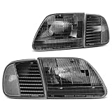 DWVO Headlight Assembly Compatible with 1997-2003 Ford F-150/2004 Ford F-150 Heritage/1997-2002 Ford Expedition Black Housing Clear Reflector Clear Lens
