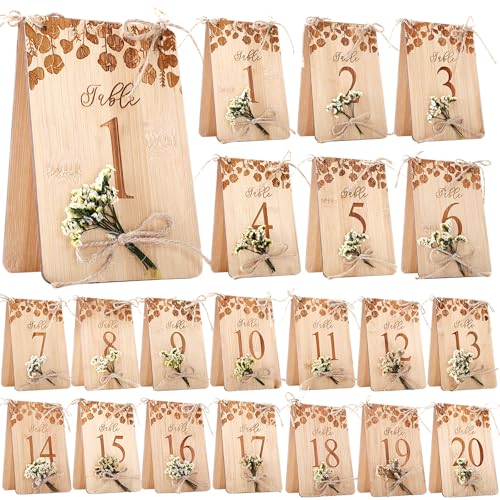 Numéros de table en bois 1 à 20 pour réception de mariage champêtre