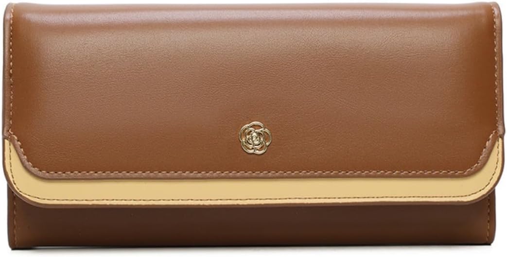 RFID Blocking Trifold Genuine Leather Wallet for Women Slim Travel Purse Clutch (Brown)