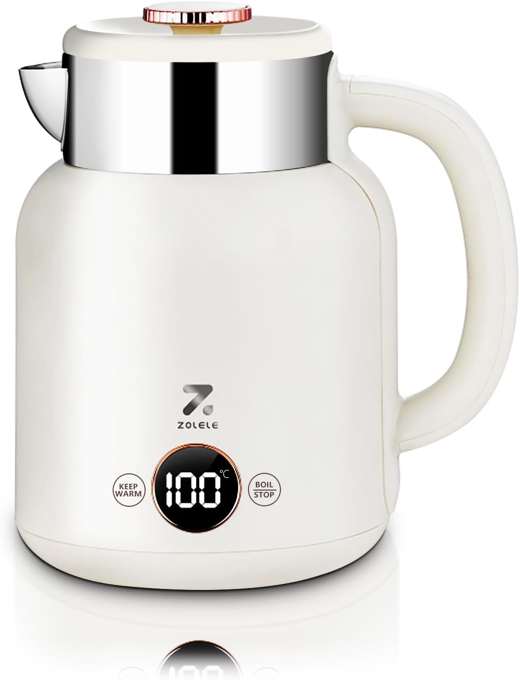 ZOLELE Electric Kettle 1.5L Stainless Steel Kettle 2200W with Auto Shut-Off, Dual Boiling Modes & 6-Speed Intelligent Temperature Regulation White