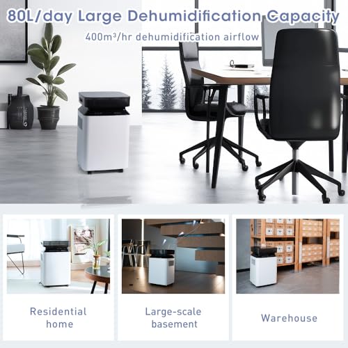Katenpo Deshumidificador Profesional Eléctrico Industrial: 80L/Día Potente Compresor Bomba con Tubo de Desagüe Portátil para Casa/Baño/Garaje/Oficina/Trastero/Sótano - Grandes Superficies de 170㎡ - imagen 2