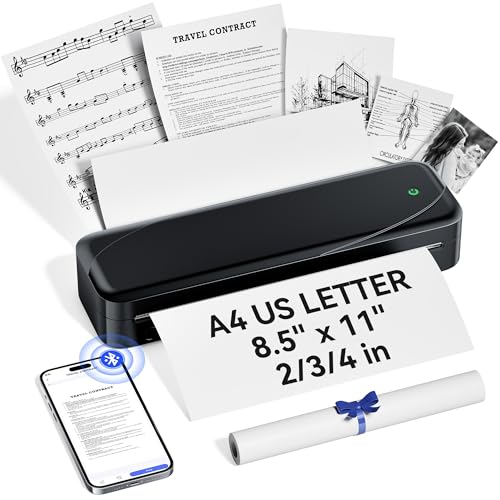 NelkoGlobal Portable Wireless Thermal Printer for Travel - Bluetooth Compatible with iOS, Android & Laptops - Supports 8.5
