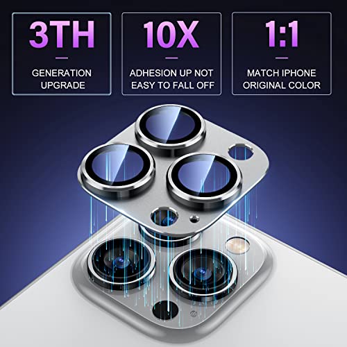 Uyiton for iPhone 14 Pro/iPhone 14 Pro Max Camera Lens Protector, [Drop Protection] 9H Tempered Glass Camera Cover Screen Metal Ring Case Friendly Scratch Resistant Easy to Install Silver - Thumbnail 2