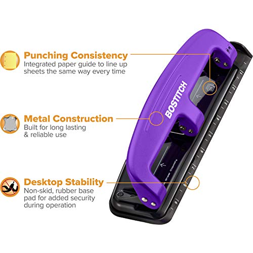 Image of Bostitch Office EZ Squeeze Reduced Effort 3-Hole Punch,12 Sheets,Purple,(Pack of 4)