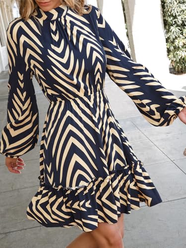 CUPSHE Ruffle Fall Dress for Women Geometric Stand Collar Long Sleeve Back Tie Cutout Smocked Mini Dresses4