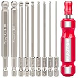 Tonsiki Ball End Hex Bits & Screwdriver Handle Set, Magnetic 1/4'' Hex Shank Ball End Hex Head Allen