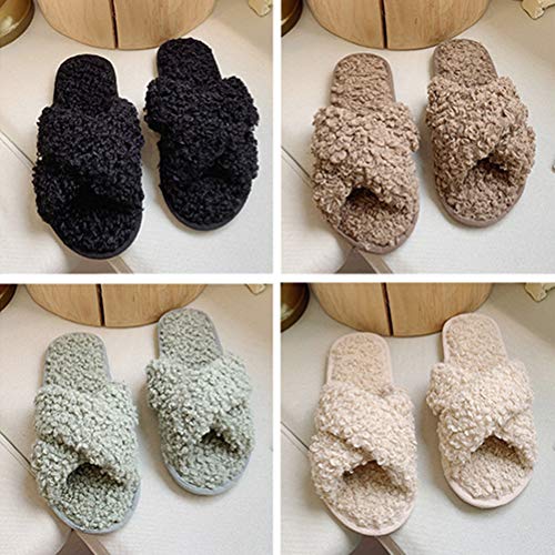 Modaka Zapatillas de Felpa Suave de Banda cruzada Para Mujer Zapatos de Punta abierta Diapositivas Para Interior al Aire Libre