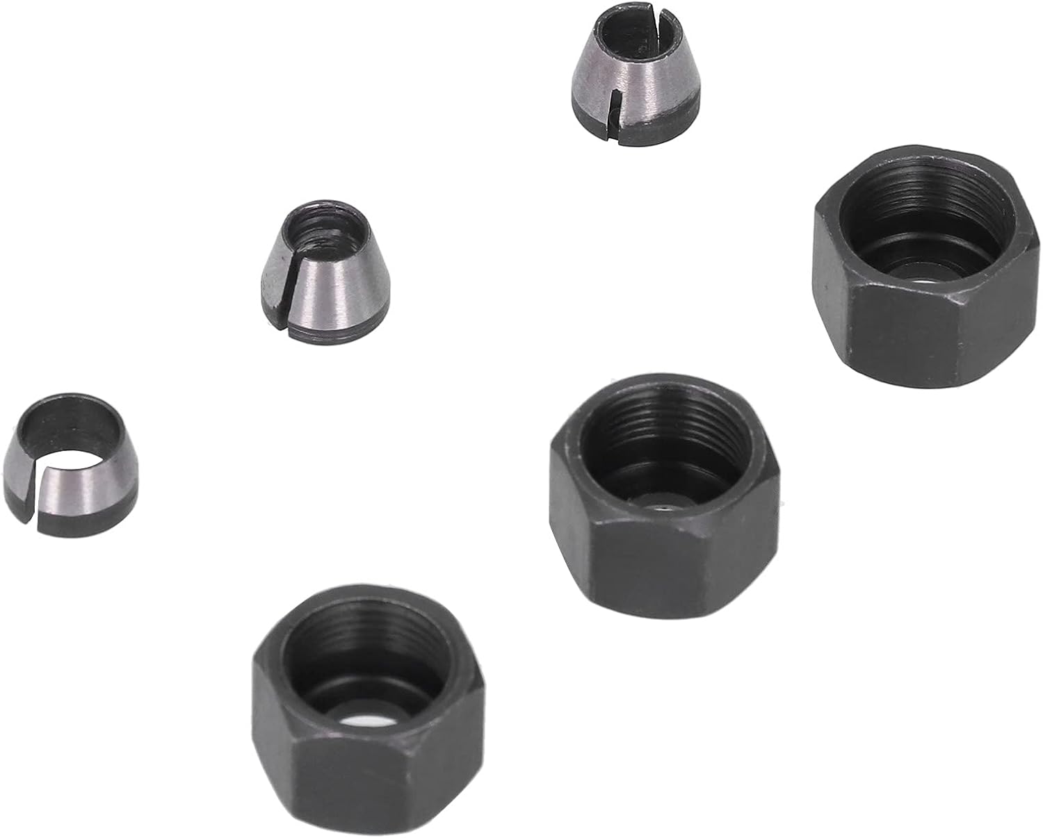 6Pcs Router Chuck Converter Shank Router Bit Collet Extension 6mm 6.35mm 8mm Set Kit with Nut for Trimmer