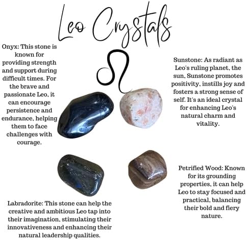 Miniatura 4 de Kit de piedra del zodiaco Leo Healing Atlas! Aprovecha el poder transformador de las piedras, ónix negro, labradorita y madera petrificada. Aumenta