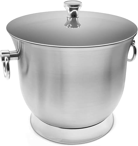 Miniatura 3 de Cubo de hielo aislado  Cubo de hielo de acero inoxidable de doble pared con pinzas para hielo, cuchara, tapa y exclusivo soporte de nailon hecho a