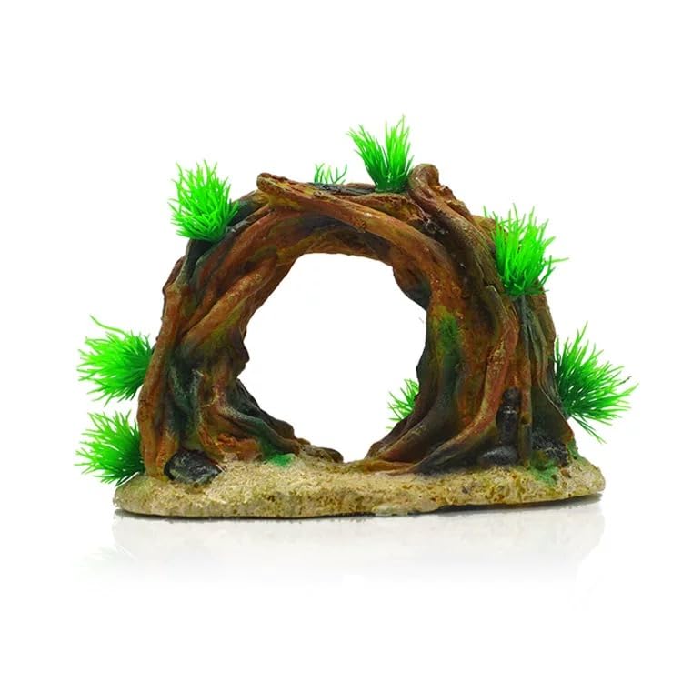 Adorno de Arco de Acuario Grande con Plantas Verdes, decoración de pecera, Puente de Cueva de Resina marrón, 9,44 x 8,66 x 3,93 Pulgadas, Paisaje de Acuario, Peso 1 LB