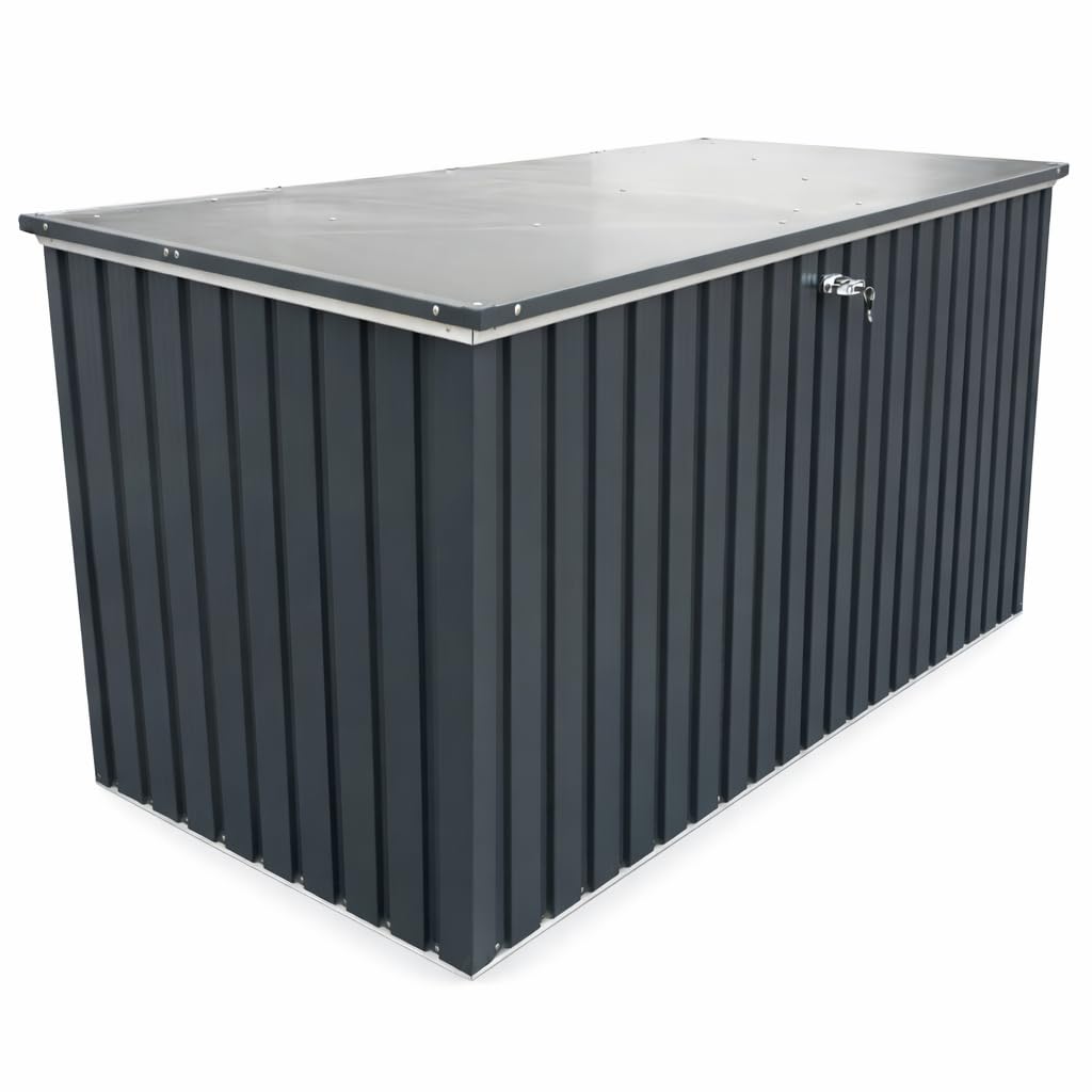 Duramax DH 1.9 (1450 L) Kissenbox aus Metall mit hydraulischer Gasdruckfeder und Vorhängeschlossöse, Terrassenbox und Gartenmöbelaufbewahrung für den Außenbereich, Anthrazit