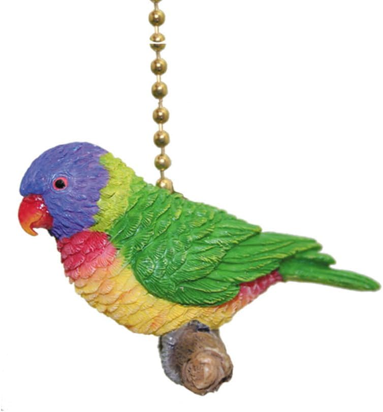 Clementine Design Tropical Rainbow Lorikeet Parrot Bird Ceiling Fan Pull Chain Light Decorative Extension