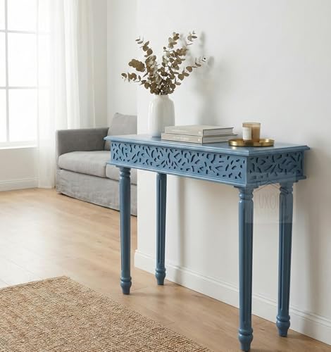 Image of Solid Wood Side Tables Console Sofa Tables End Table /Coffee Snack Console Table for Living Room, Hallway (Olive Green) (Blue Grey)