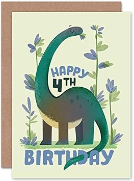 Wee Blue Coo Dinosaur Boys 4th Birthday Card Apatosaurus