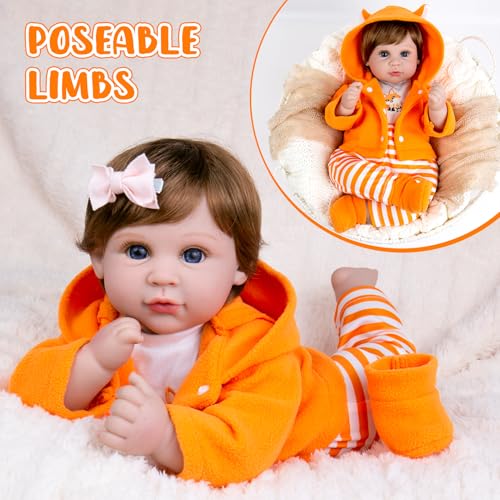 Aori Reborn Lebensechte Puppe, 55,9 cm, weicher Körper mit Fuchs-Outfit, Neugeborene Puppe für Mädchen ab 3 Jahren, Sammler, Therapie und Rollenspiel, Geschenkset für Babypuppe – Bild 5