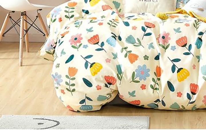 Image of DECOMIZER Glace Cotton King Size AC Comforter - Blanket & Duvet with 1 King Size Elastic Fitted Bedsheet 72 inchX78 inch Inch & 2 Pillow Covers - 4 Piece Comforter Set - Yellow Multi-300 TC